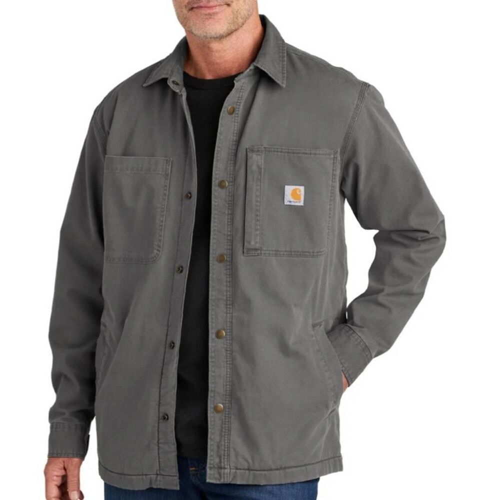 Carhartt Mens Rugged Flex Fleece Lined Button Down Shirt Jacket - Shadow Grey sz